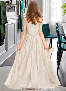 Breanna A-Line Off-the-Shoulder Floor-Length Chiffon Lace Junior Bridesmaid Dress XXCP0013514