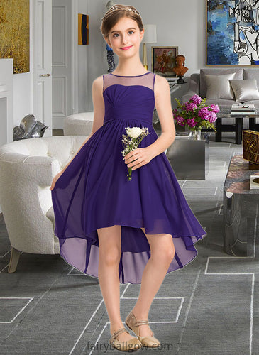 Dana A-Line Scoop Neck Asymmetrical Chiffon Junior Bridesmaid Dress With Ruffle XXCP0013515