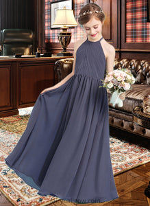 Noemi A-Line Scoop Neck Floor-Length Chiffon Junior Bridesmaid Dress With Ruffle XXCP0013516