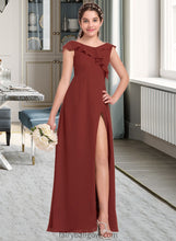 Load image into Gallery viewer, Sal A-Line V-neck Floor-Length Chiffon Junior Bridesmaid Dress With Split Front Cascading Ruffles XXCP0013517