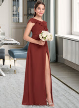 Load image into Gallery viewer, Sal A-Line V-neck Floor-Length Chiffon Junior Bridesmaid Dress With Split Front Cascading Ruffles XXCP0013517