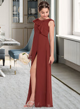 Load image into Gallery viewer, Sal A-Line V-neck Floor-Length Chiffon Junior Bridesmaid Dress With Split Front Cascading Ruffles XXCP0013517