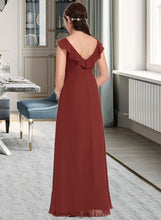 Load image into Gallery viewer, Sal A-Line V-neck Floor-Length Chiffon Junior Bridesmaid Dress With Split Front Cascading Ruffles XXCP0013517