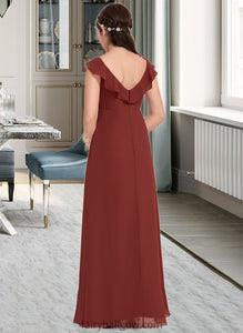 Sal A-Line V-neck Floor-Length Chiffon Junior Bridesmaid Dress With Split Front Cascading Ruffles XXCP0013517