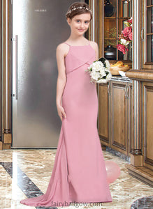 Abagail Trumpet/Mermaid Square Neckline Sweep Train Chiffon Junior Bridesmaid Dress With Cascading Ruffles XXCP0013518