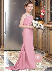 Abagail Trumpet/Mermaid Square Neckline Sweep Train Chiffon Junior Bridesmaid Dress With Cascading Ruffles XXCP0013518