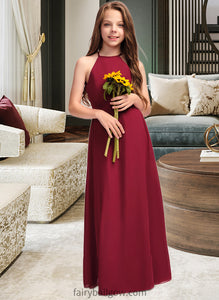 Maci A-Line Scoop Neck Floor-Length Chiffon Junior Bridesmaid Dress XXCP0013519