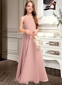 Katie A-Line Scoop Neck Floor-Length Chiffon Junior Bridesmaid Dress With Bow(s) XXCP0013520