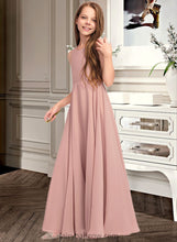 Load image into Gallery viewer, Katie A-Line Scoop Neck Floor-Length Chiffon Junior Bridesmaid Dress With Bow(s) XXCP0013520