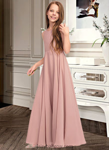 Katie A-Line Scoop Neck Floor-Length Chiffon Junior Bridesmaid Dress With Bow(s) XXCP0013520