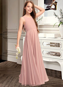 Katie A-Line Scoop Neck Floor-Length Chiffon Junior Bridesmaid Dress With Bow(s) XXCP0013520