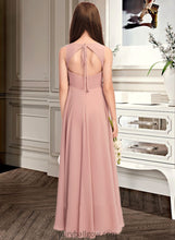 Load image into Gallery viewer, Katie A-Line Scoop Neck Floor-Length Chiffon Junior Bridesmaid Dress With Bow(s) XXCP0013520