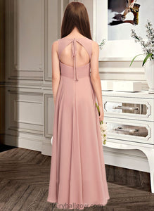 Katie A-Line Scoop Neck Floor-Length Chiffon Junior Bridesmaid Dress With Bow(s) XXCP0013520