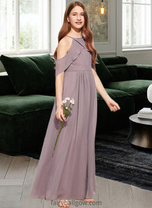 Morgan A-Line Scoop Neck Floor-Length Chiffon Junior Bridesmaid Dress With Ruffle XXCP0013521