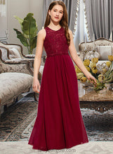 Load image into Gallery viewer, Lydia A-Line Scoop Neck Floor-Length Chiffon Lace Junior Bridesmaid Dress With Sequins XXCP0013525