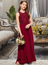 Load image into Gallery viewer, Lydia A-Line Scoop Neck Floor-Length Chiffon Lace Junior Bridesmaid Dress With Sequins XXCP0013525