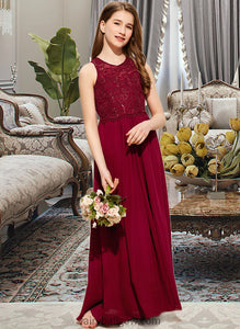 Lydia A-Line Scoop Neck Floor-Length Chiffon Lace Junior Bridesmaid Dress With Sequins XXCP0013525