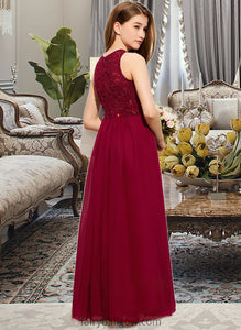 Lydia A-Line Scoop Neck Floor-Length Chiffon Lace Junior Bridesmaid Dress With Sequins XXCP0013525