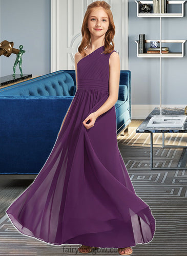 Elvira A-Line One-Shoulder Floor-Length Chiffon Junior Bridesmaid Dress With Ruffle XXCP0013527