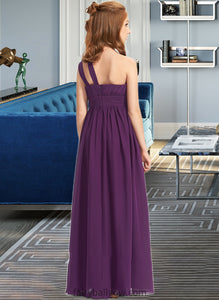 Elvira A-Line One-Shoulder Floor-Length Chiffon Junior Bridesmaid Dress With Ruffle XXCP0013527