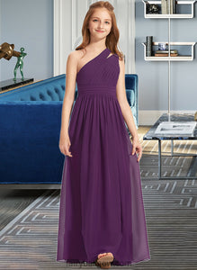 Elvira A-Line One-Shoulder Floor-Length Chiffon Junior Bridesmaid Dress With Ruffle XXCP0013527