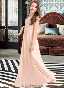 Brynn A-Line Scoop Neck Floor-Length Chiffon Junior Bridesmaid Dress With Ruffle XXCP0013528