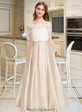 Load image into Gallery viewer, Abigayle Ball-Gown/Princess Off-the-Shoulder Floor-Length Satin Lace Junior Bridesmaid Dress With Bow(s) Pockets XXCP0013530