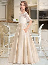 Load image into Gallery viewer, Abigayle Ball-Gown/Princess Off-the-Shoulder Floor-Length Satin Lace Junior Bridesmaid Dress With Bow(s) Pockets XXCP0013530