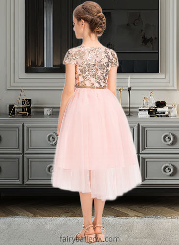 Alissa A-Line Scoop Neck Asymmetrical Tulle Junior Bridesmaid Dress With Sequins XXCP0013531