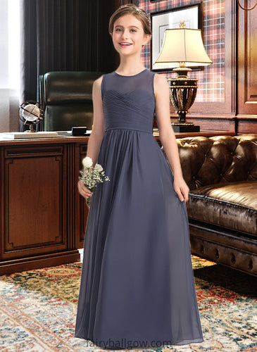 Lailah A-Line Scoop Neck Floor-Length Chiffon Junior Bridesmaid Dress With Ruffle XXCP0013533