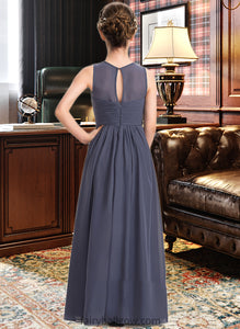 Lailah A-Line Scoop Neck Floor-Length Chiffon Junior Bridesmaid Dress With Ruffle XXCP0013533