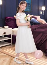 Load image into Gallery viewer, Stephany A-Line Scoop Neck Tea-Length Tulle Junior Bridesmaid Dress XXCP0013535