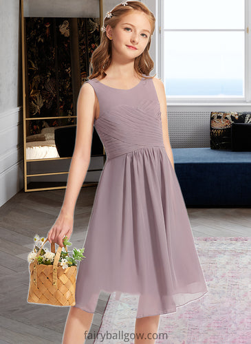 Kinley A-Line Scoop Neck Knee-Length Chiffon Junior Bridesmaid Dress With Ruffle XXCP0013537