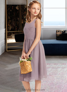 Kinley A-Line Scoop Neck Knee-Length Chiffon Junior Bridesmaid Dress With Ruffle XXCP0013537