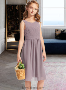 Kinley A-Line Scoop Neck Knee-Length Chiffon Junior Bridesmaid Dress With Ruffle XXCP0013537