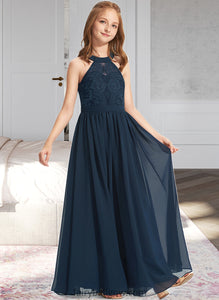 Linda A-LineScoopNeckFloor-LengthChiffonLaceJuniorBridesmaidDress#234030 XXCP0013538