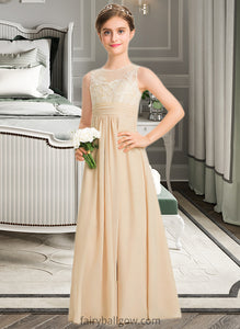 Alivia A-Line Scoop Neck Floor-Length Chiffon Lace Junior Bridesmaid Dress XXCP0013539