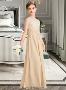 Alivia A-Line Scoop Neck Floor-Length Chiffon Lace Junior Bridesmaid Dress XXCP0013539