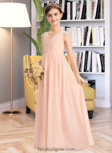 Load image into Gallery viewer, Maia A-Line V-neck Floor-Length Chiffon Lace Junior Bridesmaid Dress With Ruffle XXCP0013540