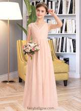 Load image into Gallery viewer, Maia A-Line V-neck Floor-Length Chiffon Lace Junior Bridesmaid Dress With Ruffle XXCP0013540