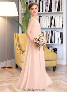 Maia A-Line V-neck Floor-Length Chiffon Lace Junior Bridesmaid Dress With Ruffle XXCP0013540