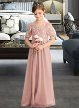 Load image into Gallery viewer, Amy A-Line V-neck Floor-Length Chiffon Lace Junior Bridesmaid Dress XXCP0013541