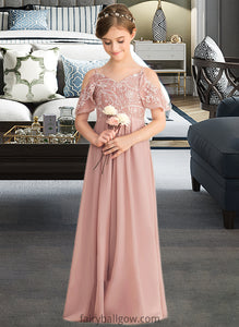 Amy A-Line V-neck Floor-Length Chiffon Lace Junior Bridesmaid Dress XXCP0013541