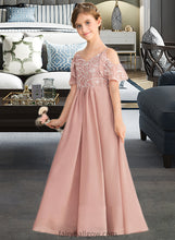 Load image into Gallery viewer, Amy A-Line V-neck Floor-Length Chiffon Lace Junior Bridesmaid Dress XXCP0013541