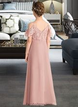 Load image into Gallery viewer, Amy A-Line V-neck Floor-Length Chiffon Lace Junior Bridesmaid Dress XXCP0013541