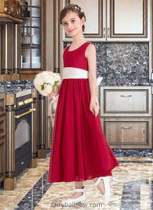 Esperanza Empire A-Line Scoop Neck Ankle-Length Chiffon Junior Bridesmaid Dress With Sash Bow(s) XXCP0013542