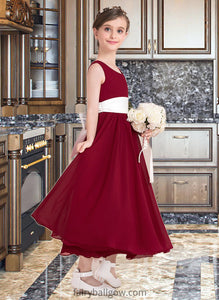 Esperanza Empire A-Line Scoop Neck Ankle-Length Chiffon Junior Bridesmaid Dress With Sash Bow(s) XXCP0013542