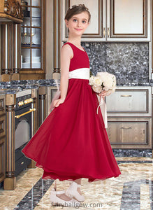 Esperanza Empire A-Line Scoop Neck Ankle-Length Chiffon Junior Bridesmaid Dress With Sash Bow(s) XXCP0013542