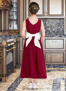 Esperanza Empire A-Line Scoop Neck Ankle-Length Chiffon Junior Bridesmaid Dress With Sash Bow(s) XXCP0013542