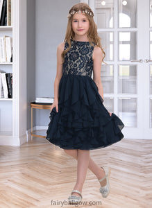 Annika A-Line Scoop Neck Knee-Length Chiffon Junior Bridesmaid Dress With Cascading Ruffles XXCP0013543